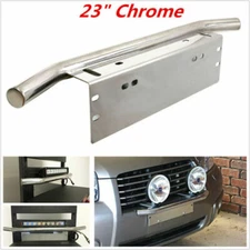 23" Chrome Bull Bar Front Bumper License Plate Mount Bracket Working Lamp Holder