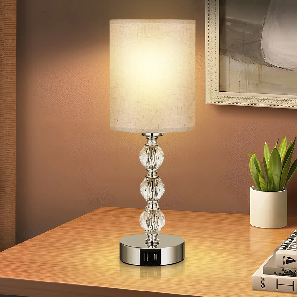 Bedside Table Lamp Touch Bedroom Crystal Nightstand USB Charger 3 Way Dimmer - image 4 of 4