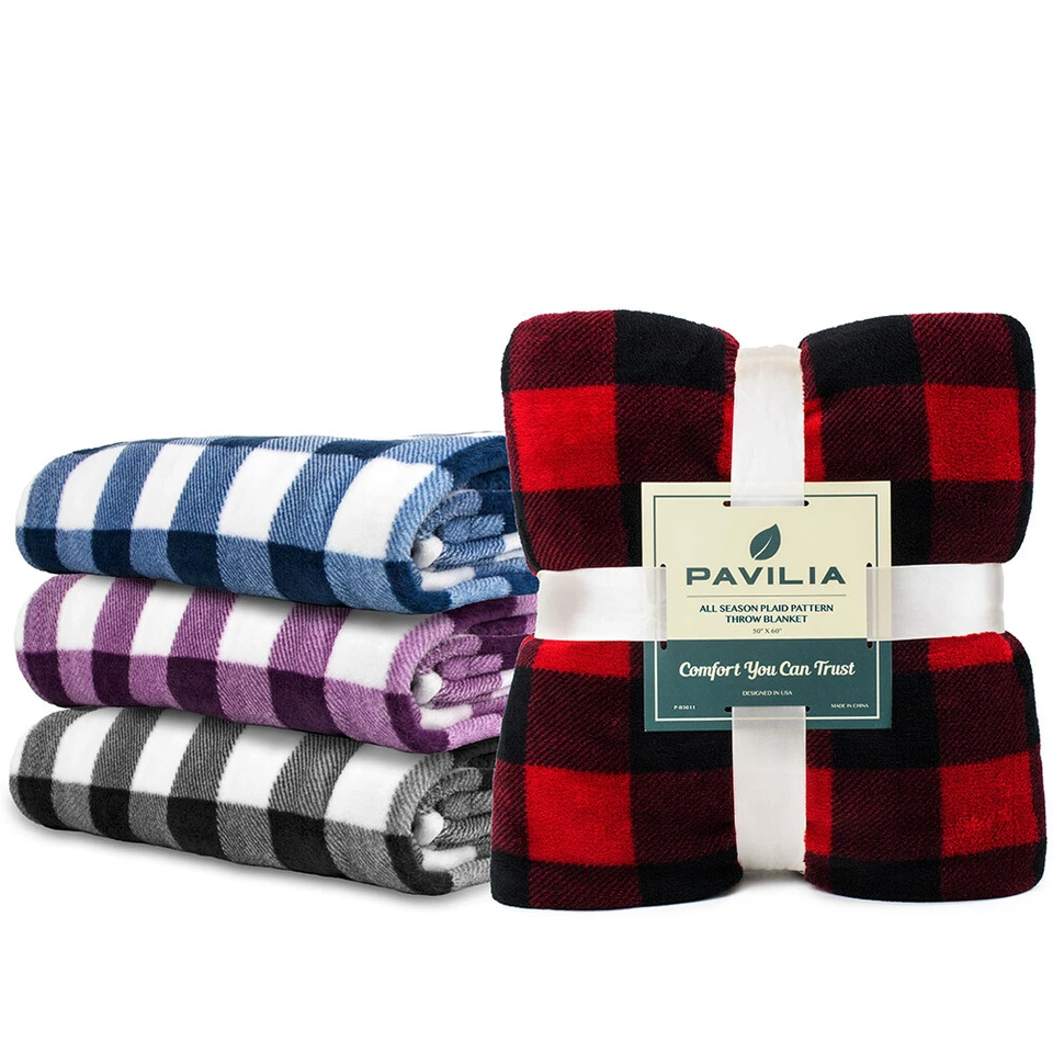 Plaid Buffalo Checkered Fleece Throw Blanket Soft Holiday Accent Decor Blanket - Image 4 of 4