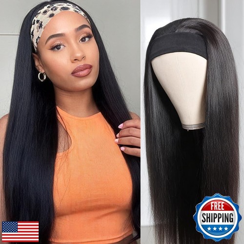 Unvizossa Headband Wig Human Hair Straight Headband Wigs for Black Women Glue