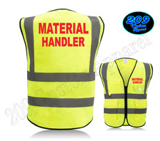 MATERIAL HANDLER Reflective Safety Vest Hi-Vis Yellow Zipper Front Workwear