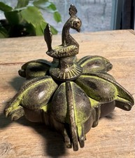 Vintage Indian Brass Peacock Kumkum Tikka Box 6 Compartments 3.75&rdquo;