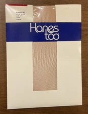 Hanes Too Classic Net Fishnet Pantyhose Stockings Size AB Nude NIP