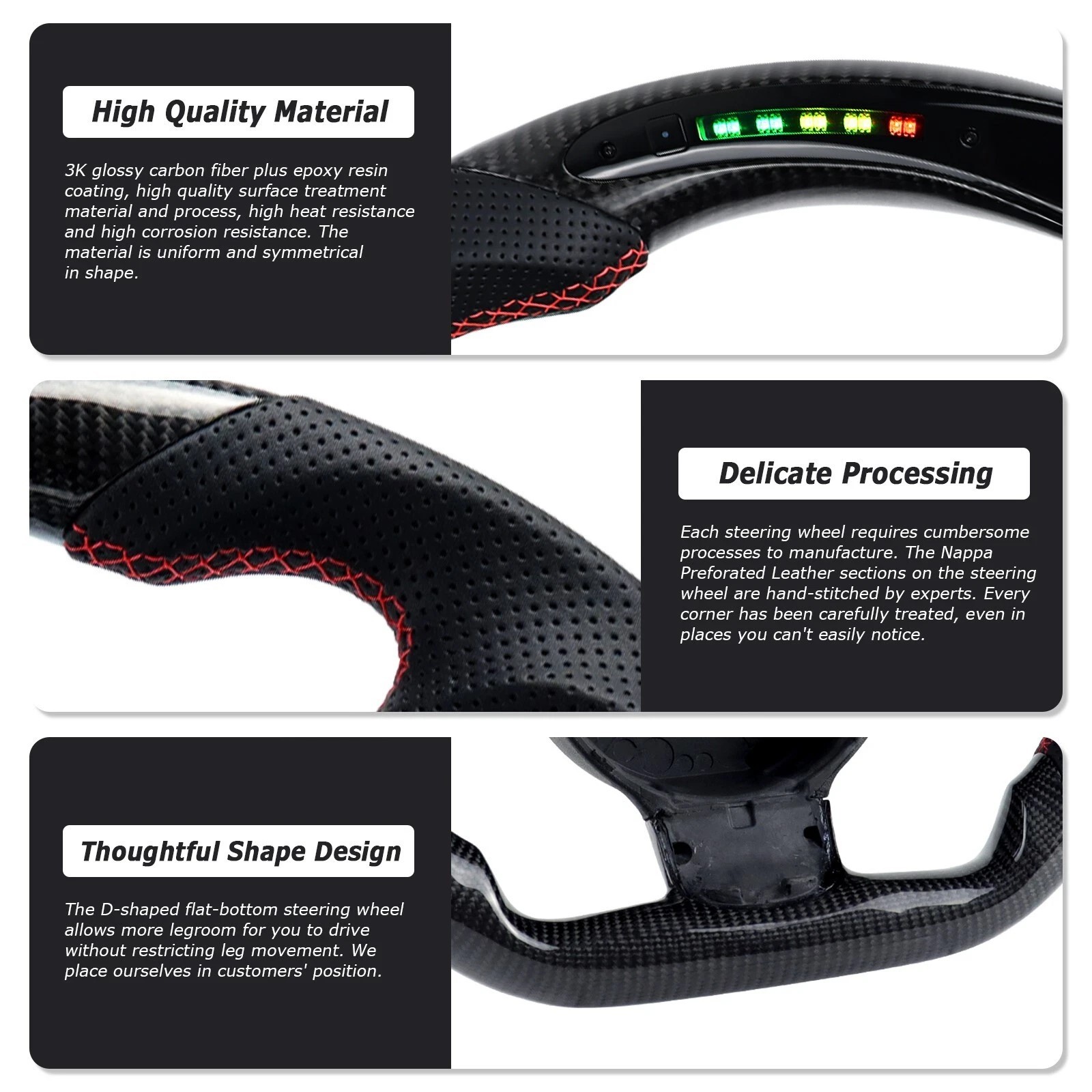 Real Carbon Fiber LED Steering Wheel Flat For Audi R8 TT TTS RS3 TTRS RS6 2008+