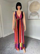 New Directions Multicolor Striped Sleeveless Maxi Dress Beaded Tie V-Neck Knit S
