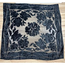 Black Velvet Burnout Floral Sheer Scarf Shawl Wrap Shimmering Holiday Dainty