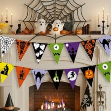 49 Inch Halloween Banners 2 Pcs Flags Haunted Mansion Pumpkin Ghost Signs Wal...