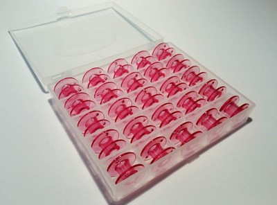 25 Spulen inkl. Spulenbox für W6 Nähmaschinen (Kunststoff Rosa)