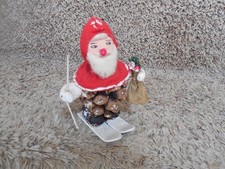 Vintage Skiing Santa Claus Spun Cotton Pine-Cone Christmas Figure