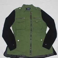 Plastic Island Women's Khaki Bomber Jacket with Unique Mesh Sleeves