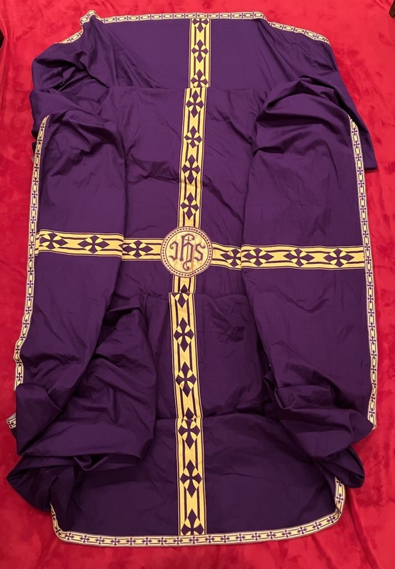 Funeral Pall Casket Cover Purple w IHS Vintage from Catholic Church 1944 L-160