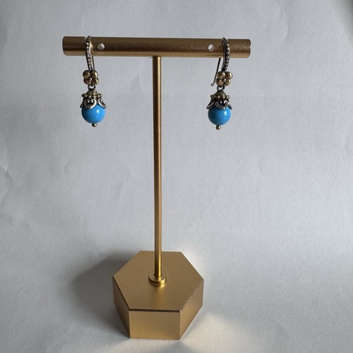 Graziosi orecchini pendenti a goccia Barbara Bixby in argento sterling e oro 18 carati con pietra blu - Foto 9 di 12