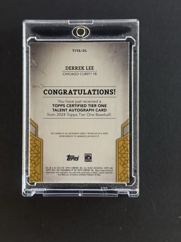 2024 Topps Tier One Derrek Lee Autógrafo Holo Lámina de Oro Automático/99 Cubs - Imagen 2 de 3