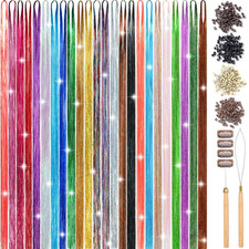 24 Colors Hair Tinsel, 8600 Strands Hair Tinsel Kit, Tinsel Hair Extensions