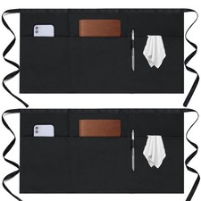 Gxrnydb 2 Pack Server Apron - Waist Half Aprons for Waist, Black-pack-2