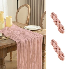 2 Pack Winter Dusty Pink Cheesecloth Table Runner 13x120 Inch, 10ft Pink Gauz...