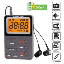 Portable Pocket Digital LCD Screen AM/FM Radio Receiver MP3 Player Earphone