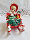Vtg Ceramic Geo Z Lefton Christmas Shopper Girl Candy Cane Sleigh 1956 Japan