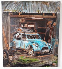 Oldtimer Citroen 2 CV Ente Scheunenfund 60x70 cm  Acryl a. Leinwand