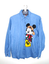 Vintage 90s Disney Mickey Mouse Denim Button Up Shirt Womens Large Jerry Leigh
