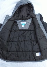 Columbia coat boys size small longer in length black ans grey