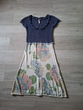 White Stuff Blue & Grey Floral Knit Flared Dress Alpaca Angora Blend Mix UK 12
