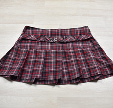 Y2K No Boundaries Plaid Micro Mini Skirt Red Black Buckle Belt Goth Punk VTG