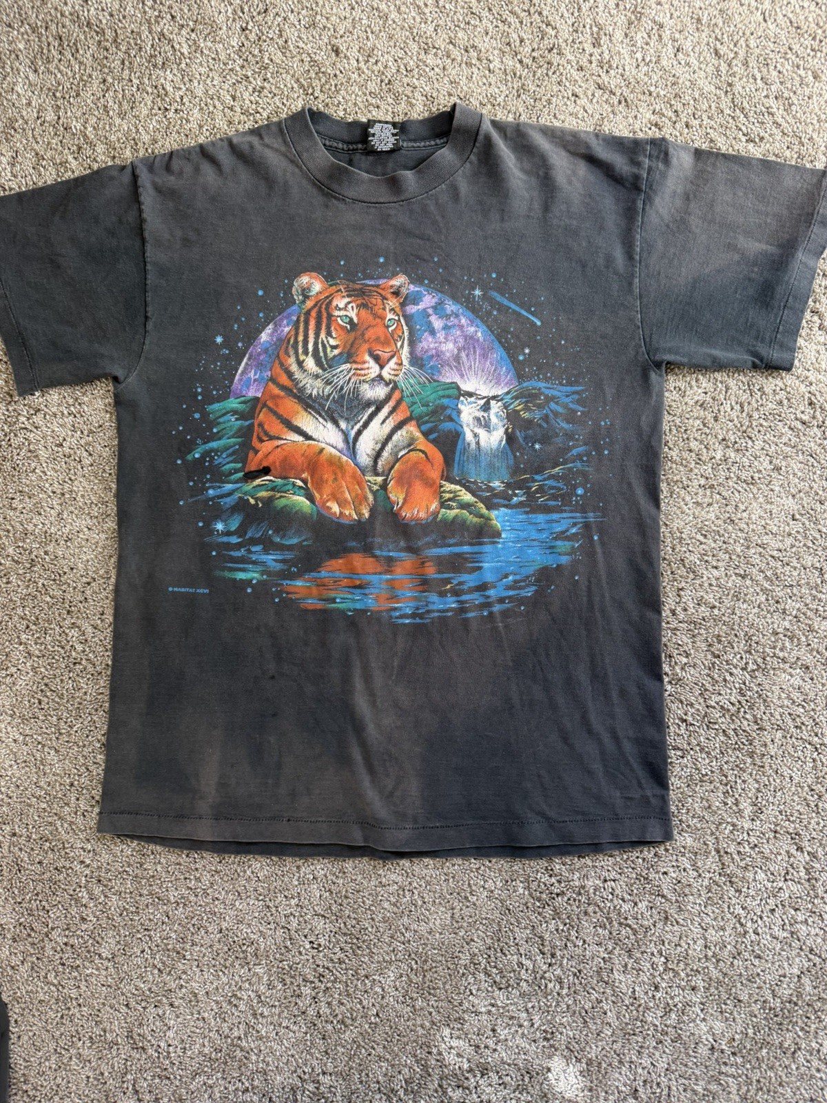 Vintage Habitat Tiger Shirt Galaxy Stars Waterfall Graphic 90s Size L