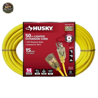 Husky 50 ft. Medium Duty Extension Cord with Lighted End, Yellow