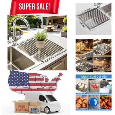 Durable Heat Resistant Roll-Up Dish Drying Rack - 17.8''x11.8'' for Kitchen Ease
