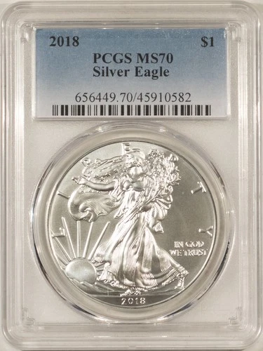 2018 $1 AMERICAN SILVER EAGLE, 1 OZ .999 - PCGS MS-70