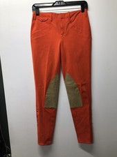 Ralph Lauren Sport Women Equestrian Riding Pants Suede-Trim Bright Orange Size 4