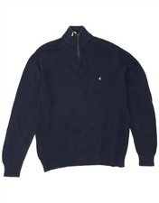 BROOKSFIELD Mens Zip Neck Jumper Sweater IT 52 Large Navy Blue Cotton QT15