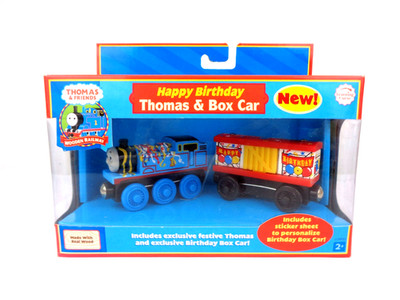 Lernkurve Thomas & seine Freunde Holzeisenbahn Lok Happy Birthday & Kastenwagen