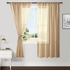 Sheer Curtains for Bedroom with Tiebacks, 52"W x 72"L Pack of 2 Taupe