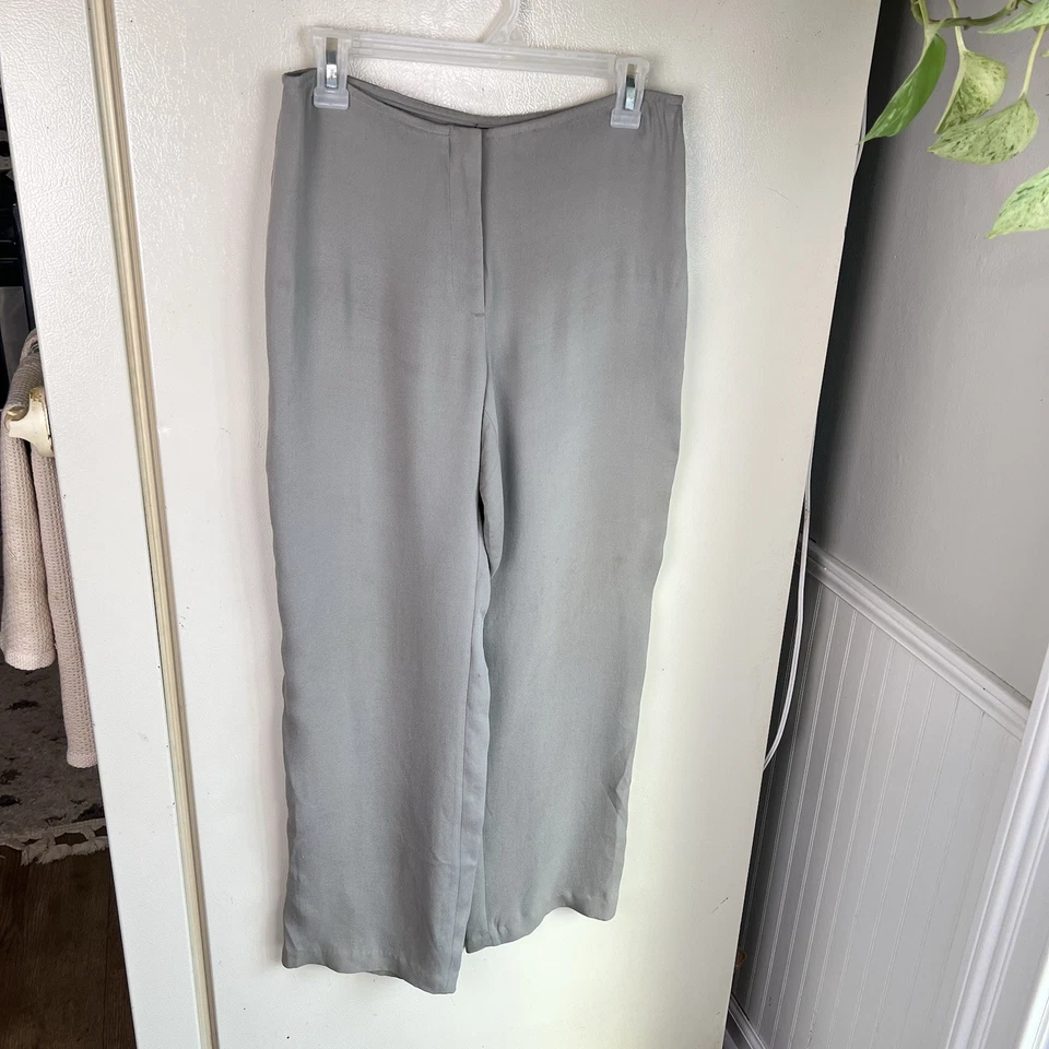 Eileen Fisher Silk Georgette Crepe Pants Women Size PP - 28X29 Gray Straight Leg - Image 3 of 4