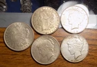 MORGAN AND PEACE DOLLAR LOT 5 COINS $5 FACE 90% AU/BU NICE LOT