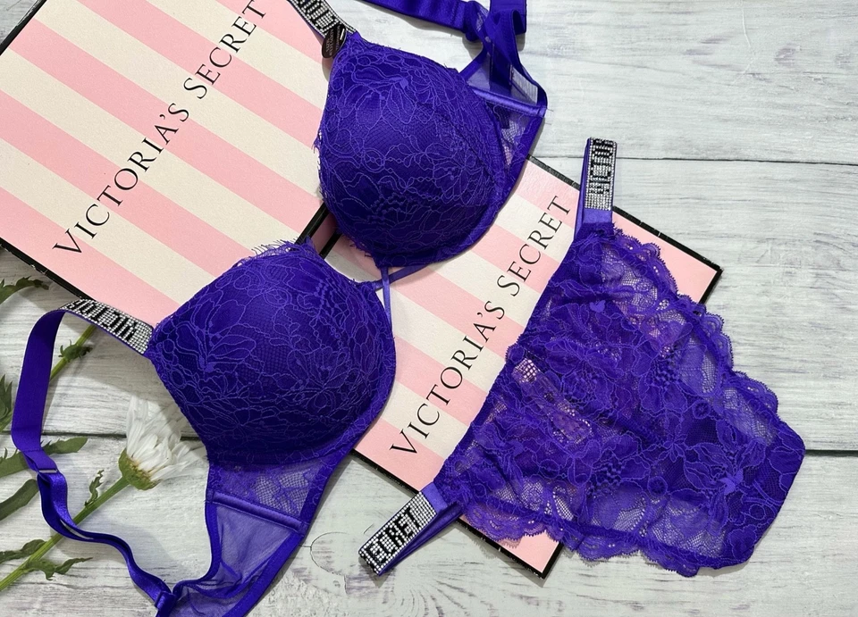 Victoria's Secret блеск ремень Bombshell кружева пуш-ап бюстгальтер струнных инструментов бикини фиолетовый - Изображение 2 из 4