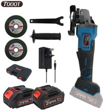 Cordless Angle Grinder Brushless 21V 115mm with 2 Battery & Charger & 2 Disc Kit