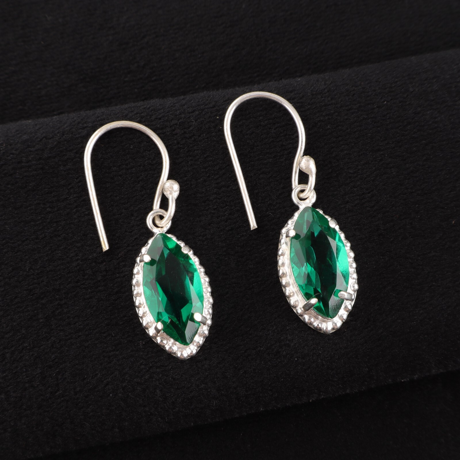 Marquise Cut Green Emerald 925 Silver Dangle Earrings for Mom
