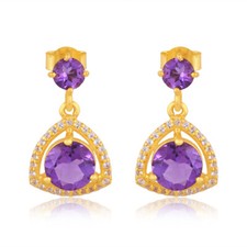 Round Cut Amethyst Earring 925 Sterling Silver Gold Solitaire Wedding Earrings