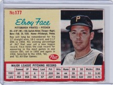 1962 Post Cereal Baseball Card #177 Elroy Face Pittsburgh Pirates - Hand Cut
