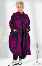 LAGENLOOK Ballon Mantel Wolle schwarz fuchsia 46 48 50 52 54 56 58 XL XXL XXXL