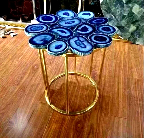 Elegant Blue Agate Table Top for Side Coffee or Office Decor Centerpiece