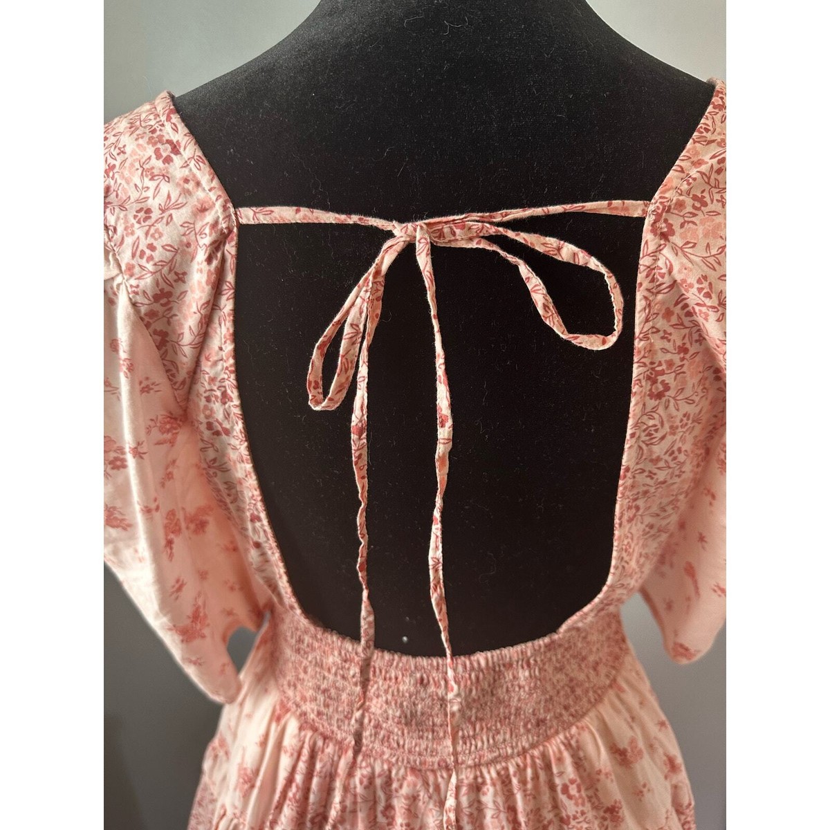 American Eagle Ruched Fit and Flare Floral Tiered Mini Dress Pink | eBay