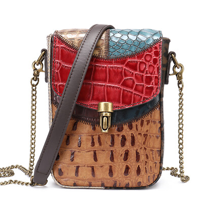 Stylish Multi-Color Crocodile Pattern Leather Crossbody Purse