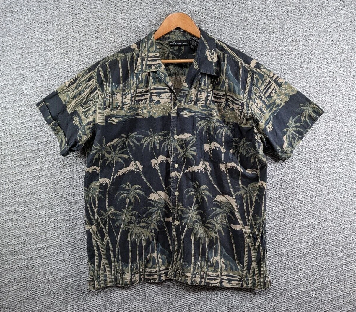 NO BOUNDARIES Premium Palm Trees Hawaiian Print Thick Cotton Button Shirt XL