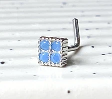 Four Turquoise Stones Square Top 20g Surgical Steel L-Bend Nose Stud Bone Ring