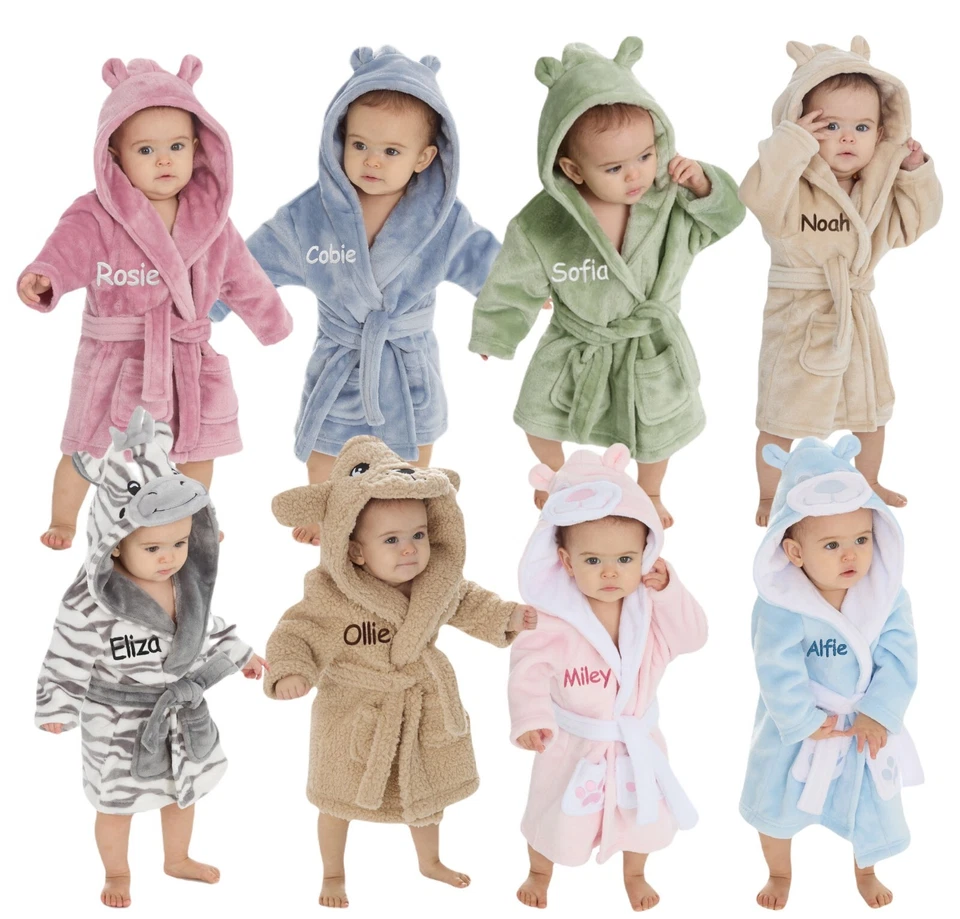 Personalised Girl Boy Dressing Gown Novelty Robe Embroidered Name Bear Ears 0-4Y - Image 2 of 2