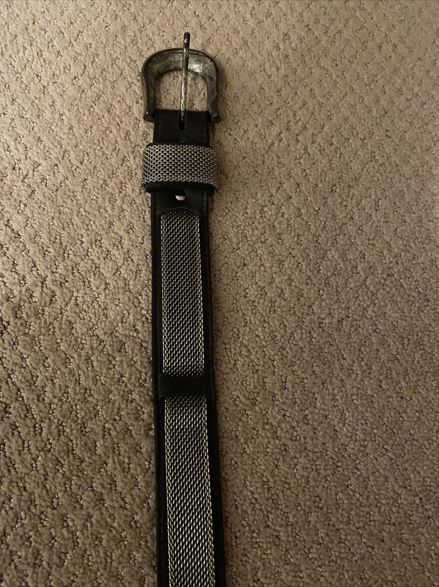 VTG VR San Marco Los Angeles, Embossed Black Leather/Metallic Silver Mesh Belt S Vintage - VR San Marcos Los Angeles Black Leather With  main image 2